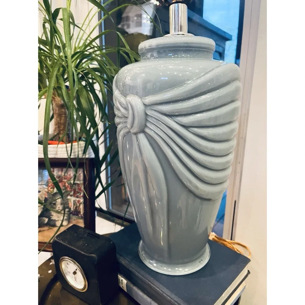 Stunning Art Deco Blue‎ Milky Glass Lamp MCM